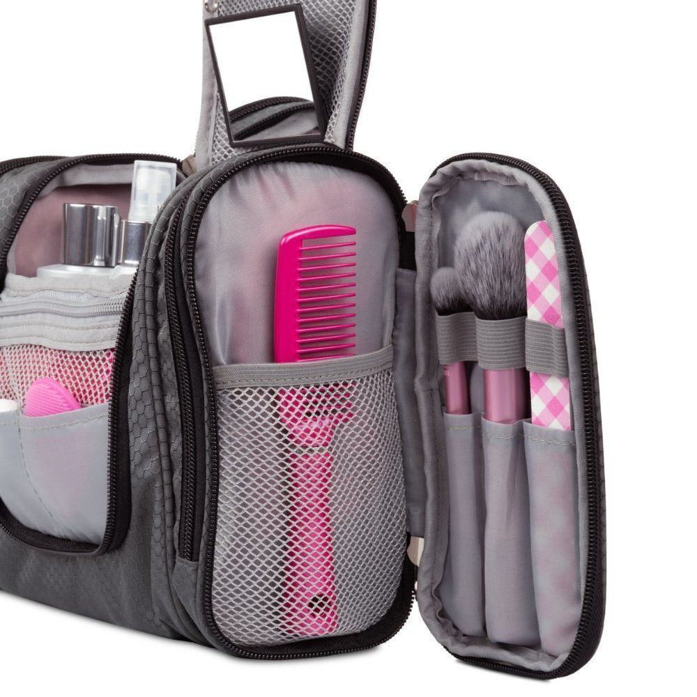 Borsali Gray Hanging Toiletry Bag Travel Organizer Mirror NWT - Picture 12 of 13